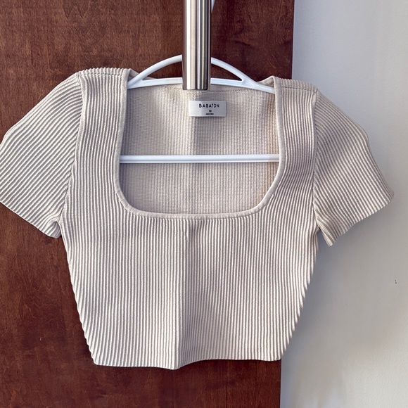 Aritzia Cream Ribbed Crop Top - Picture 3 of 5
